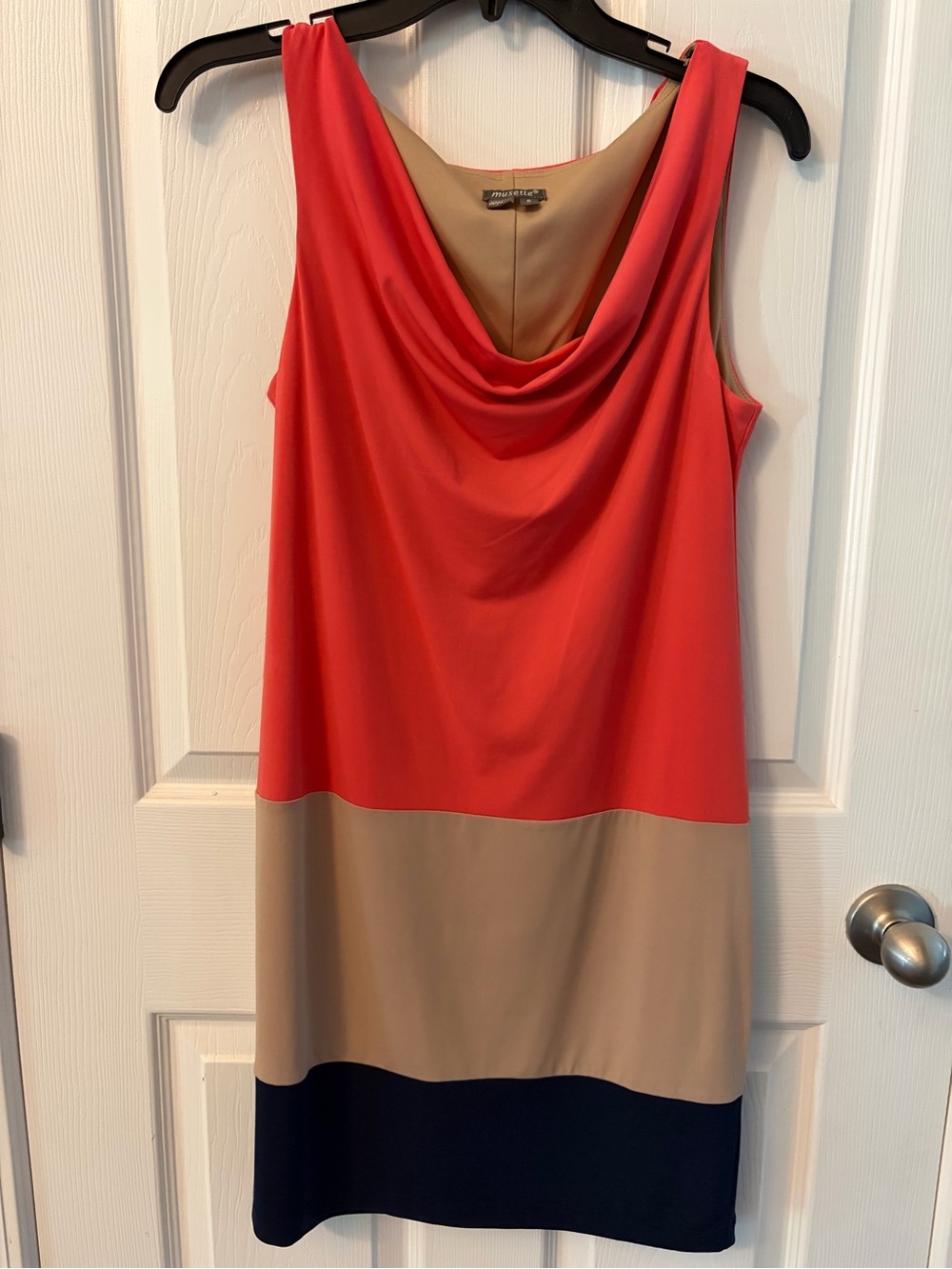 Muse Colorblock Dress in Coral, Beige & Navy